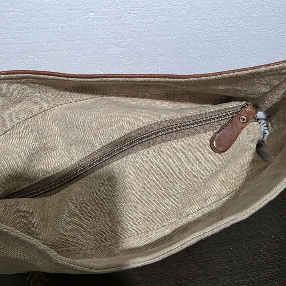 Myra Country Charm Upcycled Canvas & Leather Beige Brown Shoulder Crossbody Bag - Picture 7 of 12